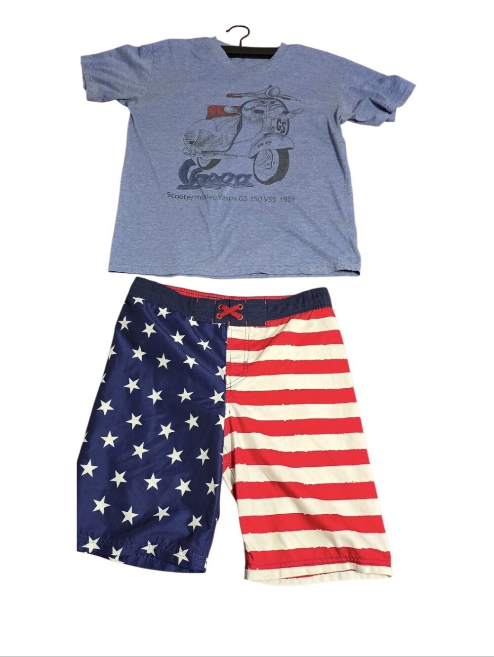 Cat & Jack Blue Tee with Red, White & Blue Flag Shorts Pajama Set